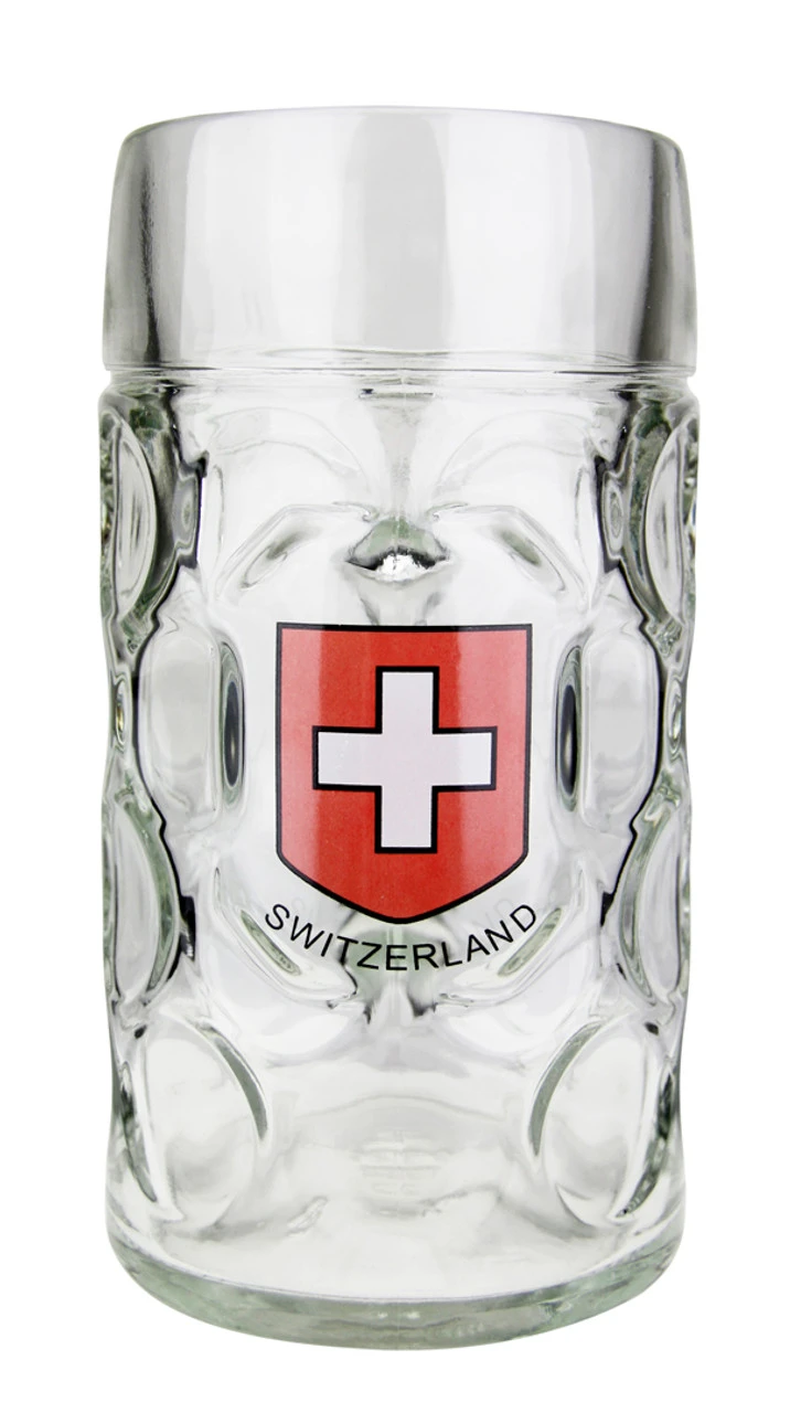 Swiss Cross Dimpled Oktoberfest Glass Beer Mug 1 Liter 3 Swiss Cross Dimpled Oktoberfest Glass Beer Mug 1 Liter