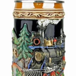 Train Beer Stein With Pewter Train Figurine Lid