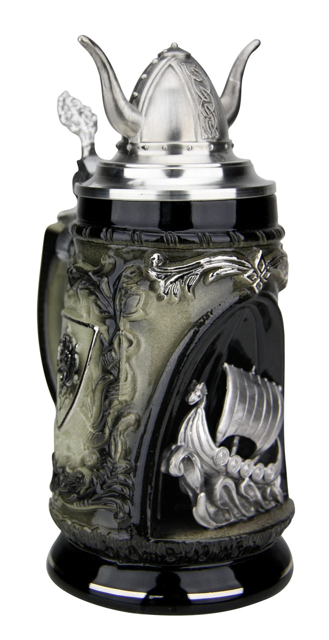 Viking Ship Grotto Beer Stein With Helmet Lid - Image 3