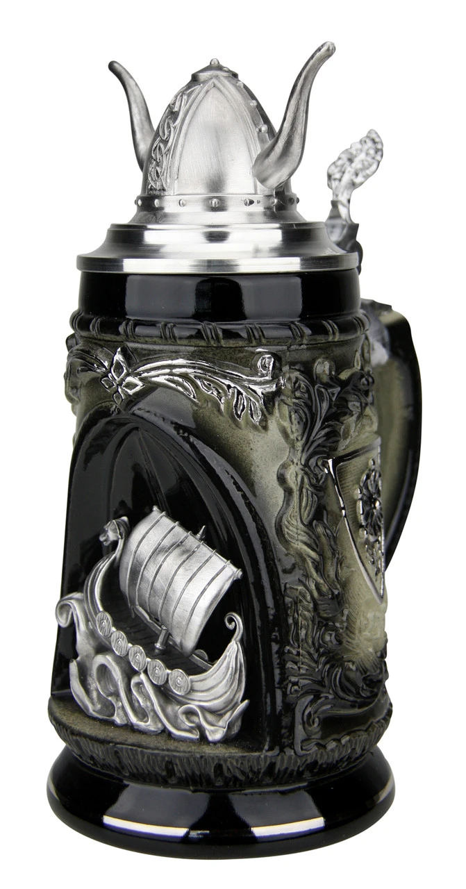 Viking Ship Grotto Beer Stein With Helmet Lid - Image 4