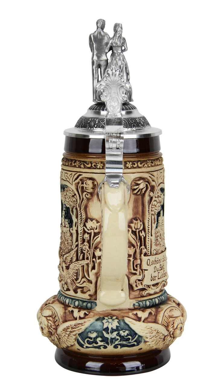 Wedding Beer Stein Antique Style With Pewter Bride And Groom Figure Lid - Image 4