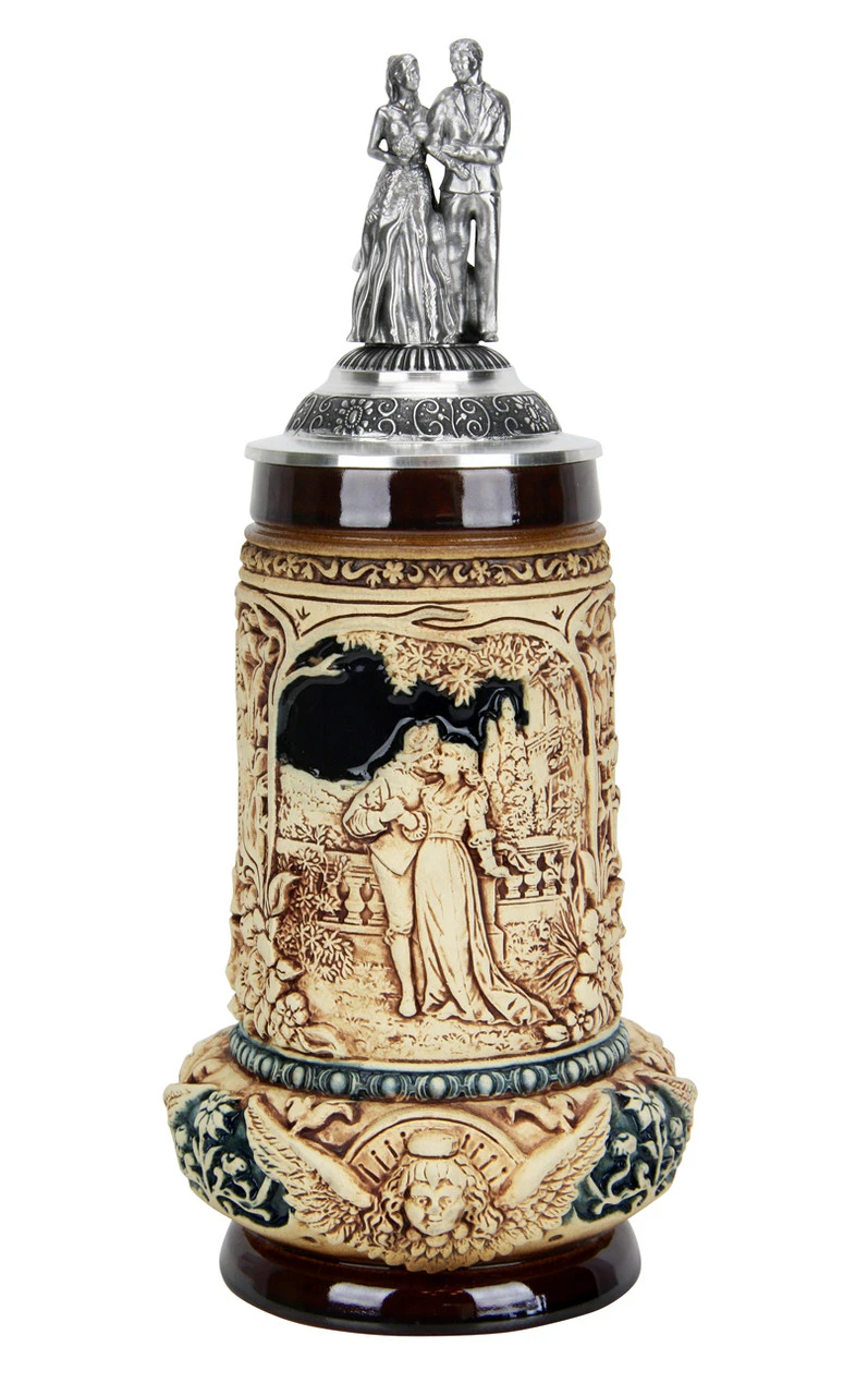 Wedding Beer Stein Antique Style With Pewter Bride And Groom Figure Lid - Image 2