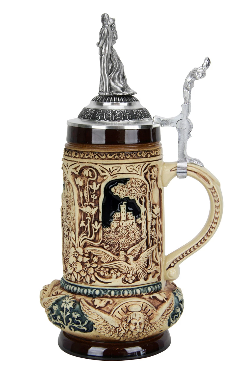 Wedding Beer Stein Antique Style With Pewter Bride And Groom Figure Lid - Image 5
